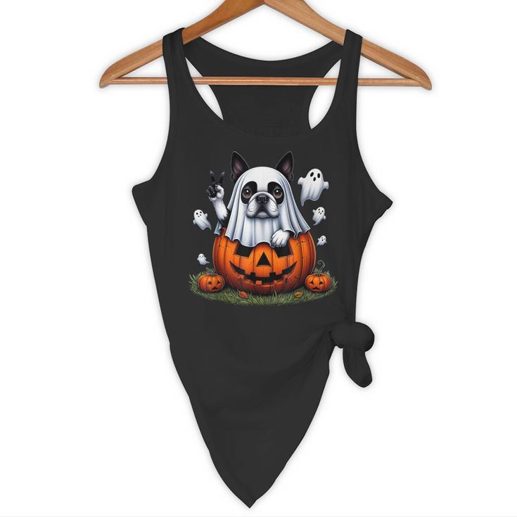 Boston Terrier Ghost Boo Halloween Kids Flowy Tank, novelty gifts, funny gifts