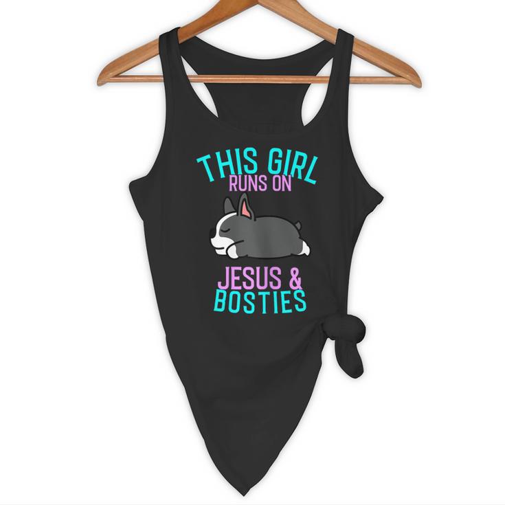 Boston Terrier This Girl Runs On Jesus And Boston Terriers Flowy Tank, novelty gifts, funny gifts