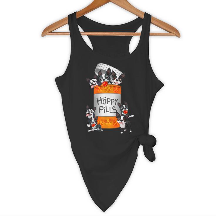 Boston Terrier Happy Pills T-Shirt Flowy Tank, novelty gifts, funny gifts