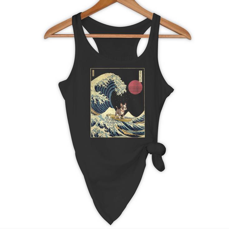 Boston Terrier Japanese Kanagawa Wave Surf Dog Flowy Tank, novelty gifts, funny gifts