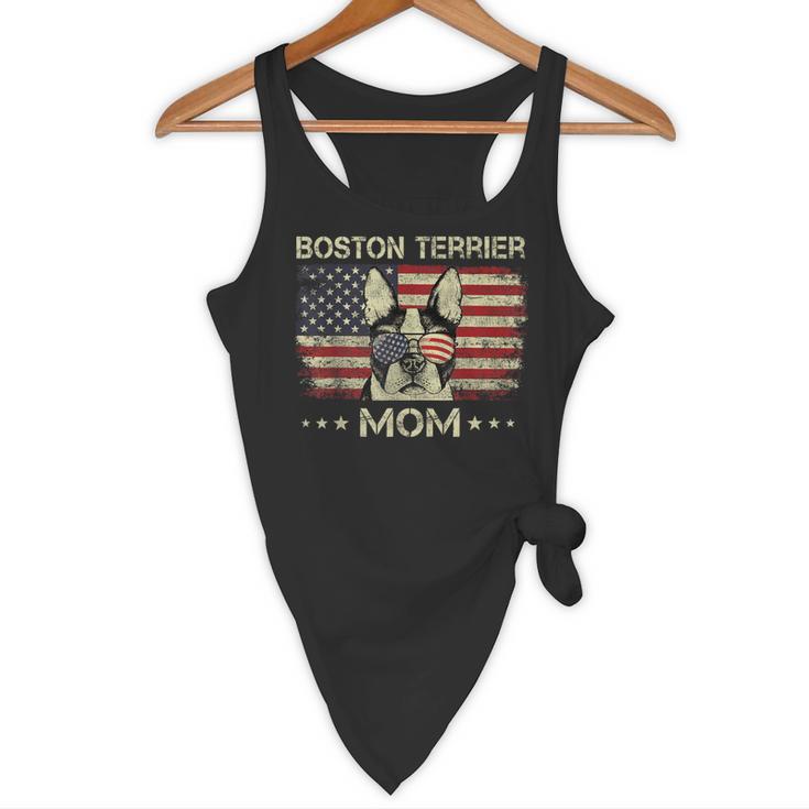 Boston Terrier Mom Dog Lovers American Flag 4th Of July Flowy Tank, novelty gifts, funny gifts