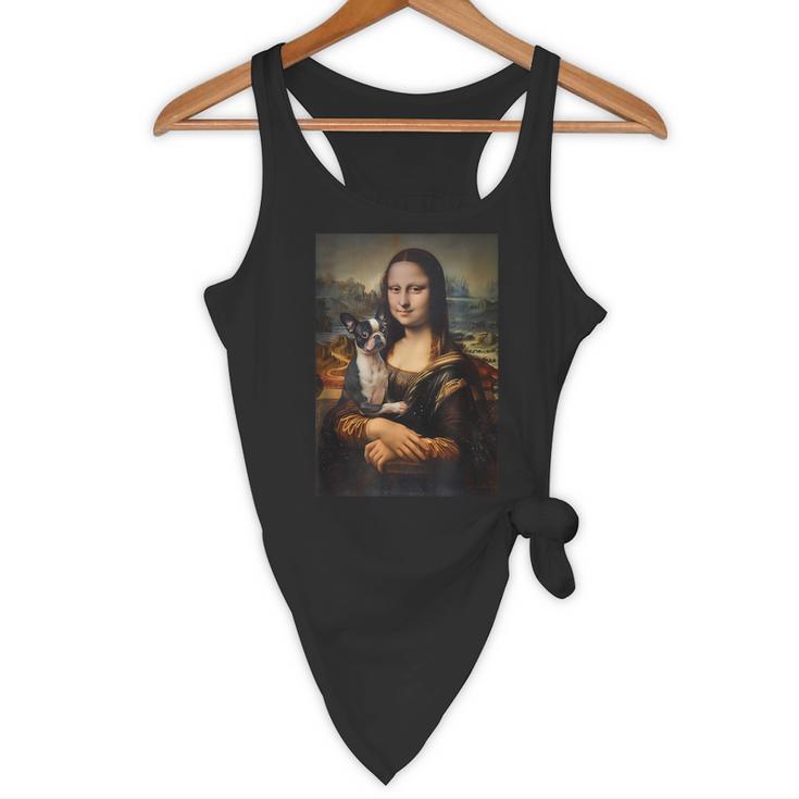 Boston Terrier Mona Lisa Painting Art Dog Mom Dad For Men Women Kids Flowy Tank, novelty gifts, funny gifts