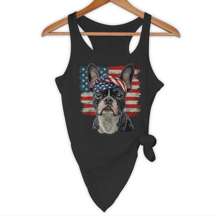 Boston Terrier Patriotic 4th Of July USA American Flag Flowy Tank, novelty gifts, funny gifts