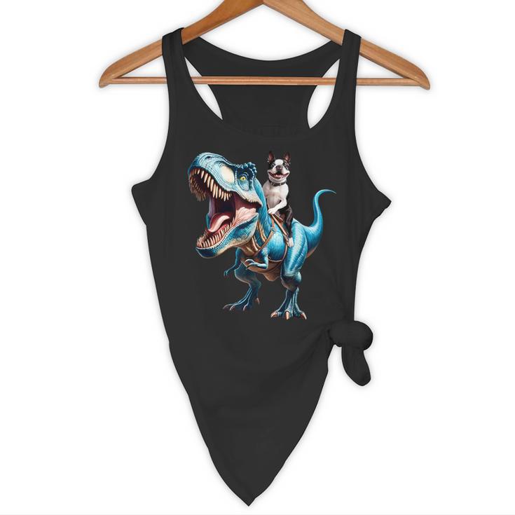 Boston Terrier Riding T-Rex Dinosaur Dog Lover Flowy Tank, novelty gifts, funny gifts