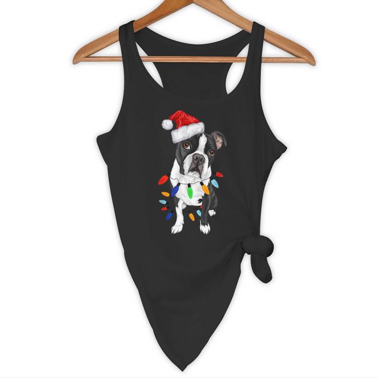Boston Terrier Santa Christmas Lights Xmas Dog Lover Men Women Kids Flowy Tank, novelty gifts, funny gifts