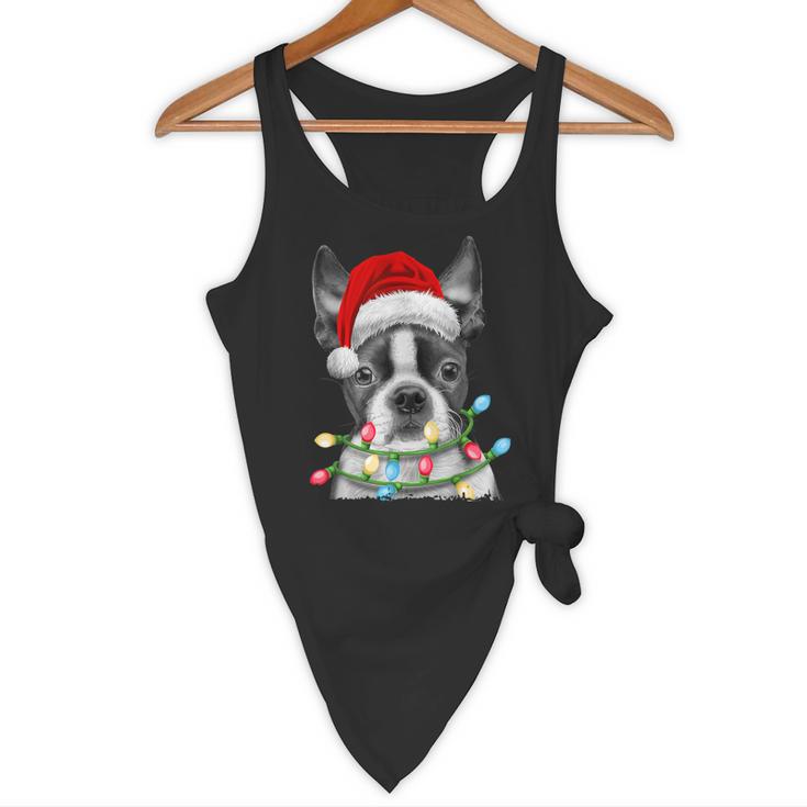 Boston Terrier Santa Christmas Tree Lights Xmas Boys Men Dog Flowy Tank, novelty gifts, funny gifts
