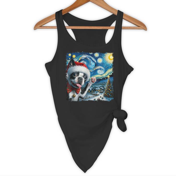 Boston Terrier Santa Starry Night Van Gogh Christmas Dog Men Women Kids Flowy Tank, novelty gifts, funny gifts