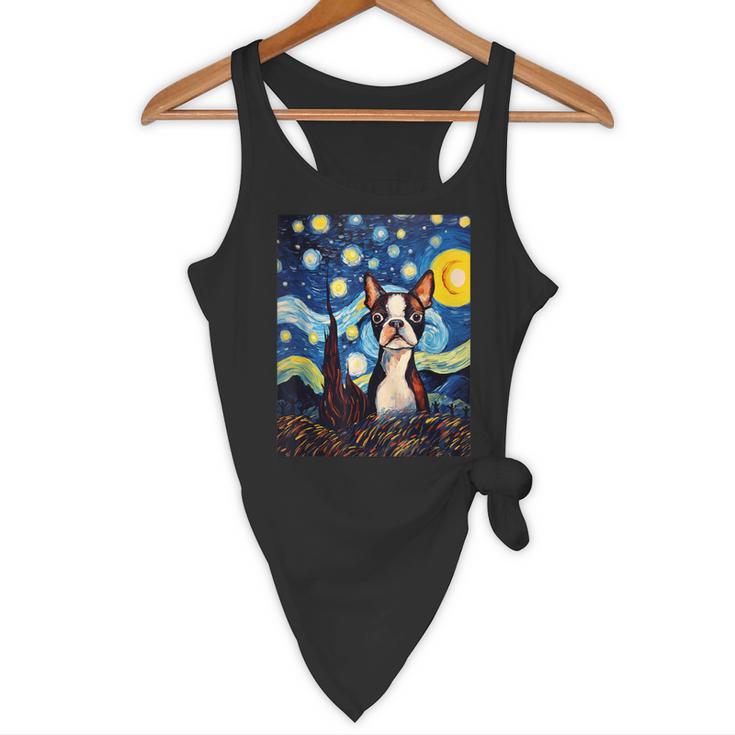 Boston Terrier Starry Night Van Gogh Art Flowy Tank, novelty gifts, funny gifts