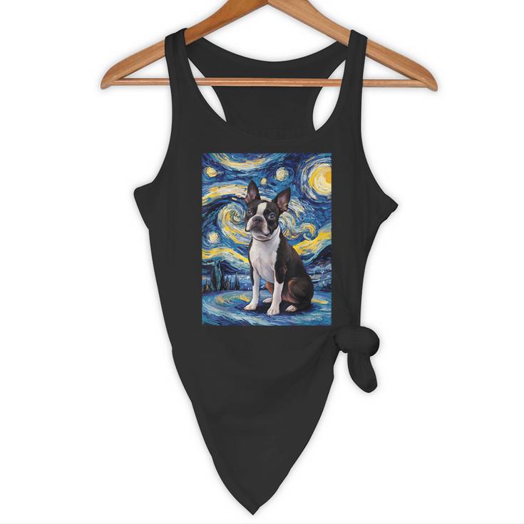 Boston Terrier Van Gogh Starry Night Flowy Tank, novelty gifts, funny gifts