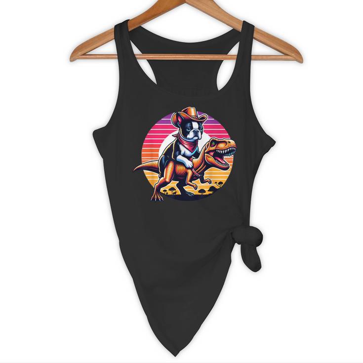 Boston Terrier Wearing A Cowboy Hat On T-Rex Flowy Tank, novelty gifts, funny gifts