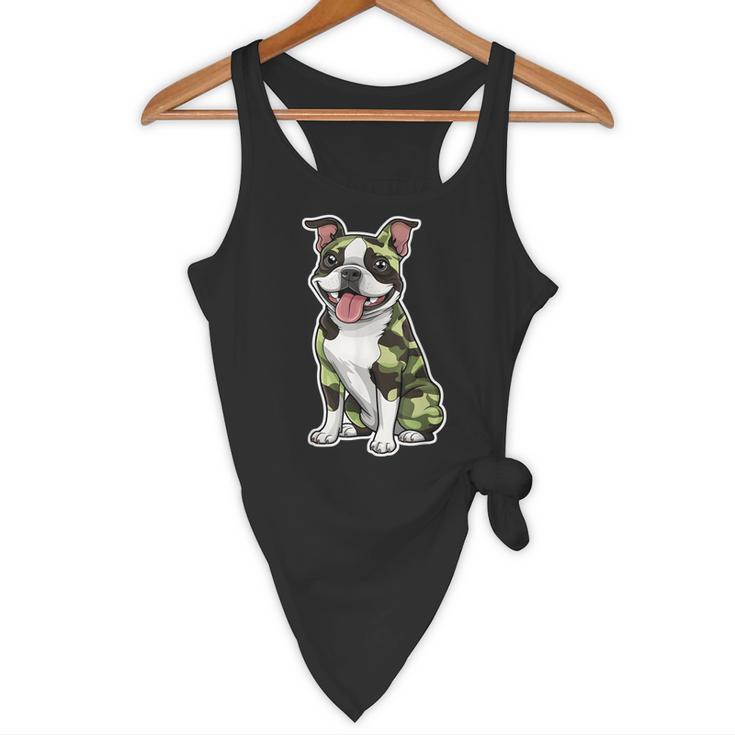 Camo Boston Terrier Pet Owner Camouflage Dog Lover Flowy Tank, novelty gifts, funny gifts