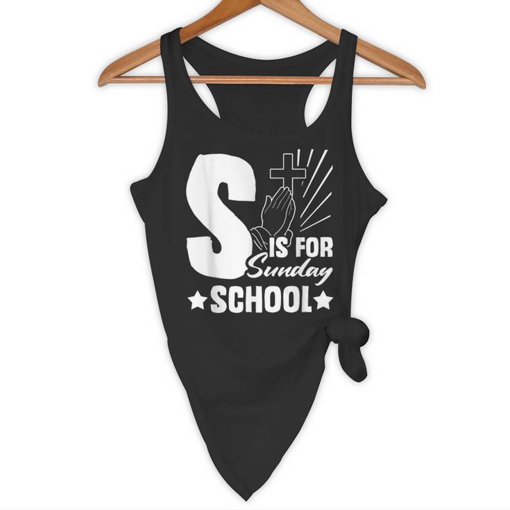 Christian Teacher S Is For Sunday School Essentials Flowy Tank, novelty gifts, funny gifts Christian Teacher S Is For Sunday School Essentials Flowy Tank, novelty gifts, funny gifts