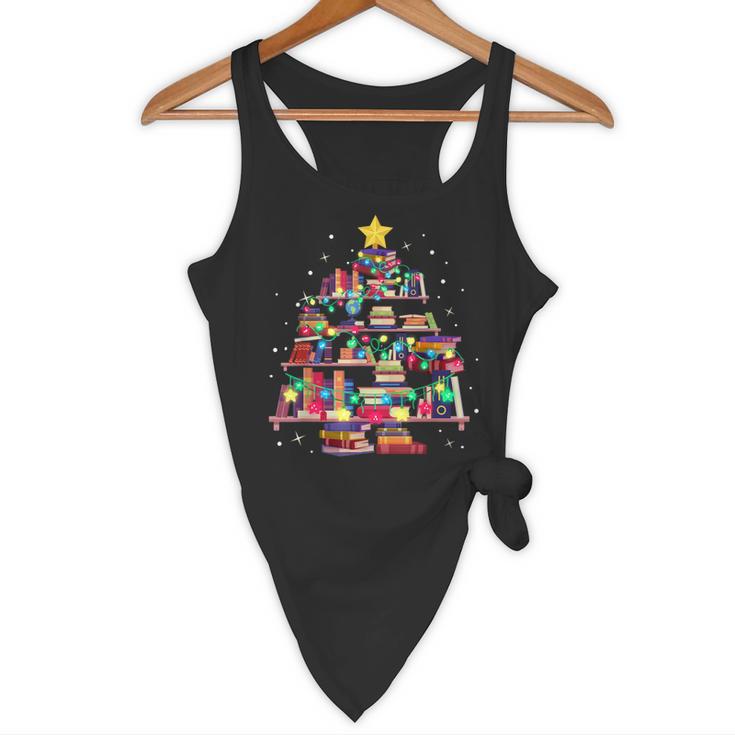 Christmas Library Tree Love Reading Books Nerd Teacher Flowy Tank, novelty gifts, funny gifts