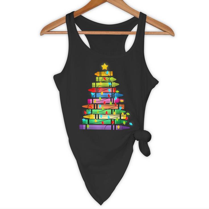Christmas Tree Made Of Crayons School Teacher Life Student Flowy Tank, novelty gifts, funny gifts