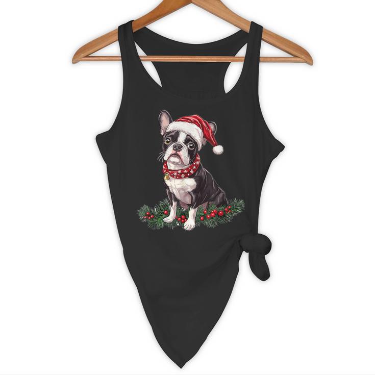 Cute Boston Terrier Dog Christmas Merry X-Mas Graphic Flowy Tank, novelty gifts, funny gifts