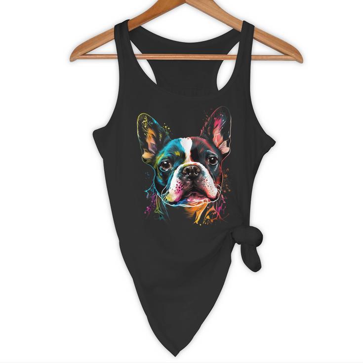 Cute Boston Terrier Puppy Dog Art Lover Unique Painting For Men Women Kids Flowy Tank, novelty gifts, funny gifts