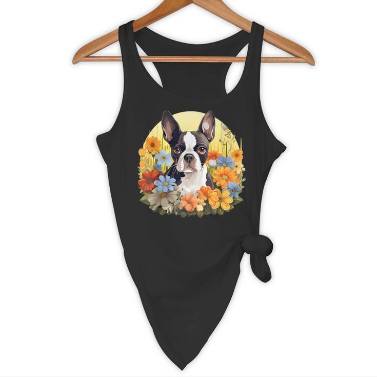 Cute Boston Terrier Spring Flower Garden Colorful Puppy Dog Flowy Tank, novelty gifts, funny gifts