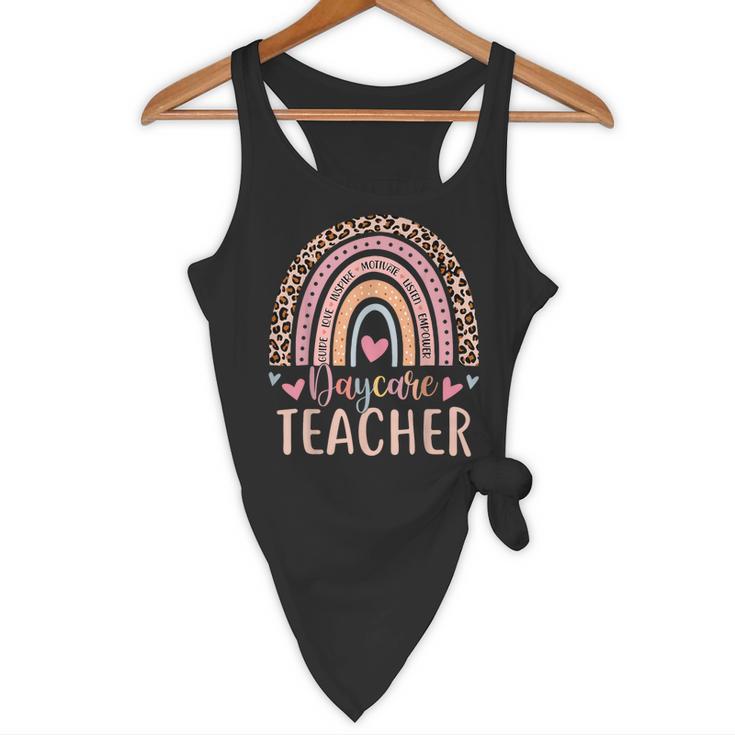 Cute Daycare Teacher Rainbow Leopard Print Childcare Worker Flowy Tank, novelty gifts, funny gifts