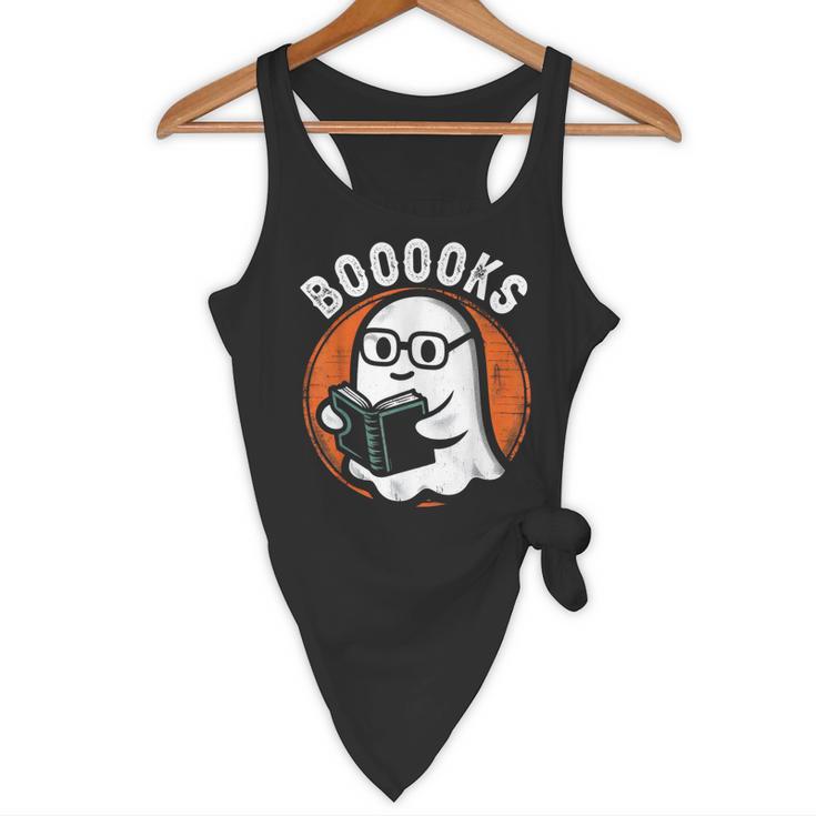 Cute Ghost Book Reading Books Lover Retro Halloween Teacher Flowy Tank, novelty gifts, funny gifts