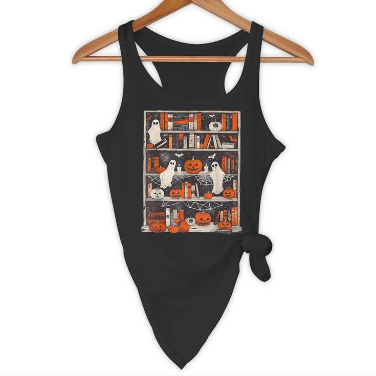 Cute Ghost Book Reading Books Lover Spooky Teacher Halloween Flowy Tank, novelty gifts, funny gifts