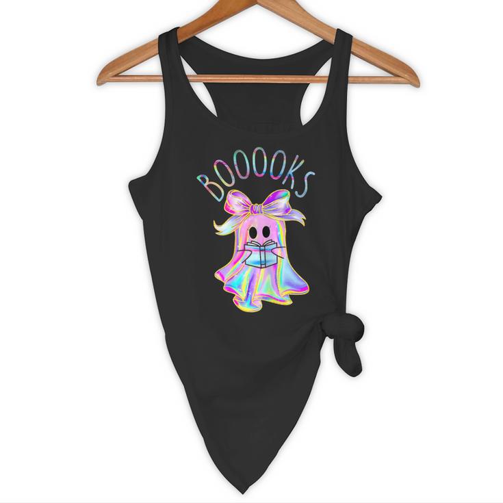 Cute Ghost Book Reading Halloween Teacher Top Girls Women Flowy Tank, novelty gifts, funny gifts