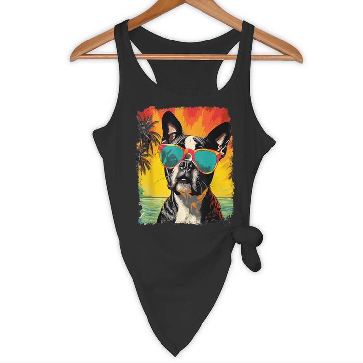 Dog Boston Terrier Hawaiian Flowy Tank, novelty gifts, funny gifts