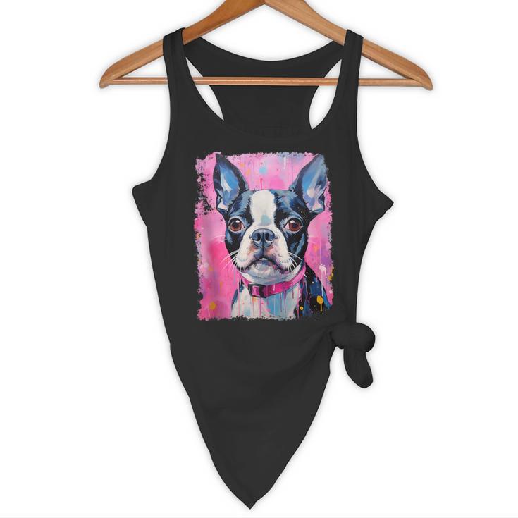 Dog Pink Boston Terrier Flowy Tank, novelty gifts, funny gifts