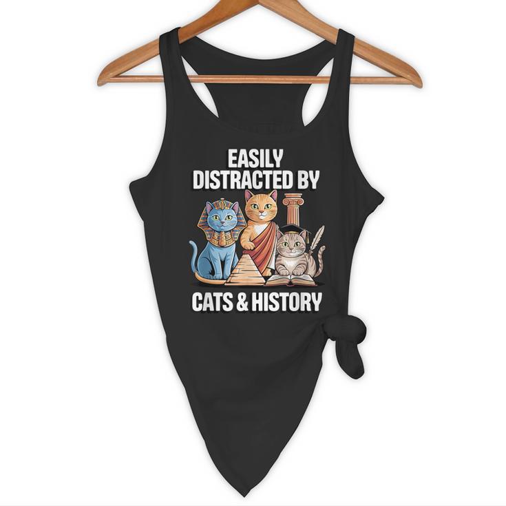 Easily Distracted By Cats & History Teacher Women Men Flowy Tank, novelty gifts, funny gifts