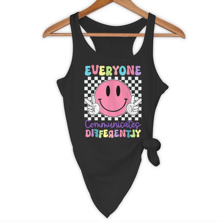 Everyone Communicates Differently Autism Awareness Teacher Flowy Tank, novelty gifts, funny gifts