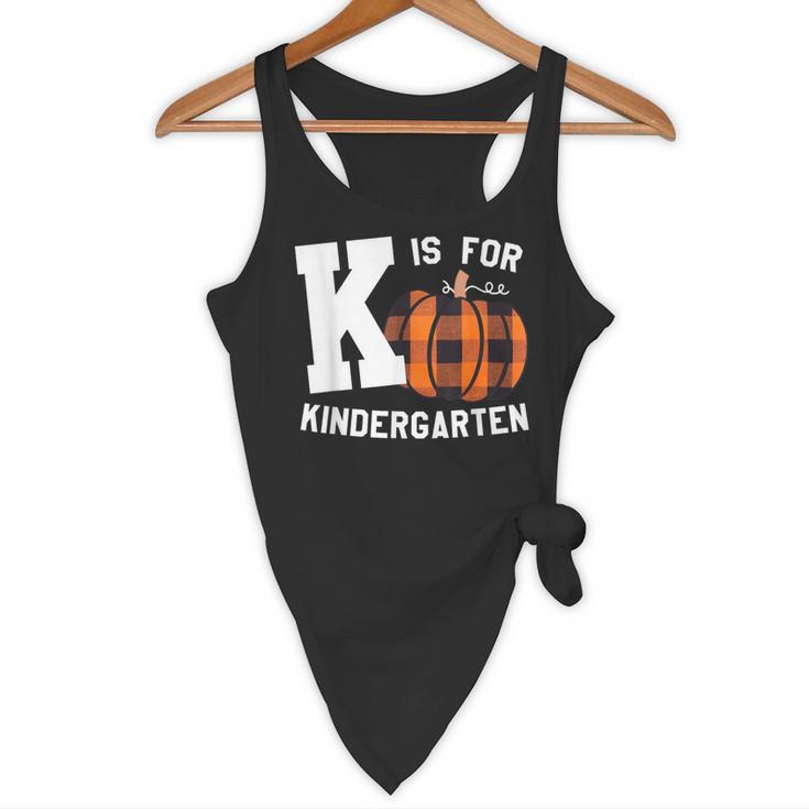 Fall Kindergarten Teacher K Is For Buffalo Plaid Pumpkin Flowy Tank, novelty gifts, funny gifts Fall Kindergarten Teacher K Is For Buffalo Plaid Pumpkin Flowy Tank, novelty gifts, funny gifts