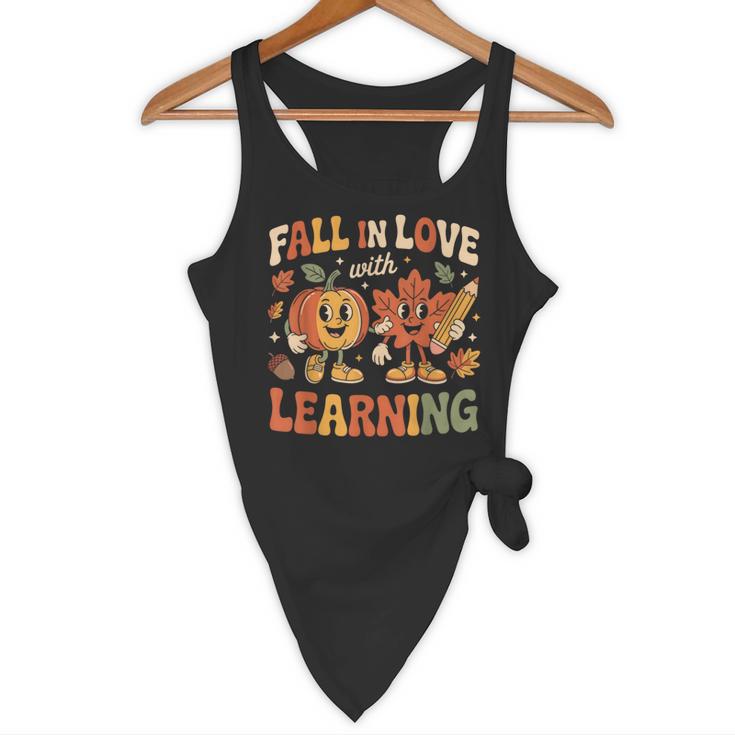 Fall In Love With Learning Retro Autumn Thanksgiving Teacher Flowy Tank, novelty gifts, funny gifts