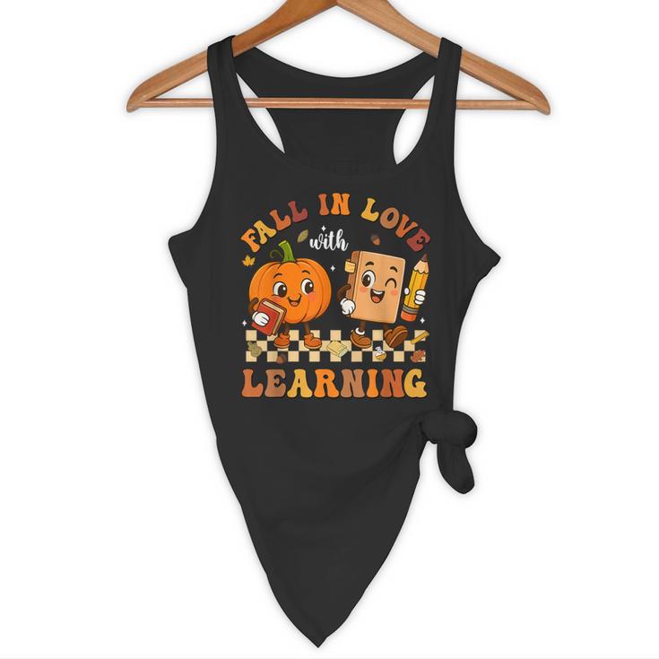 Fall In Love With Reading Book Autumn Pumpkins And Teachers Flowy Tank, novelty gifts, funny gifts