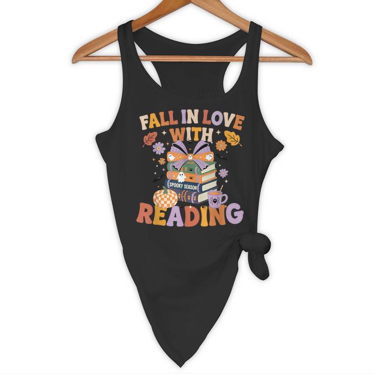 Fall In Love With Reading Halloween Stack Of Book Teacher Flowy Tank, novelty gifts, funny gifts