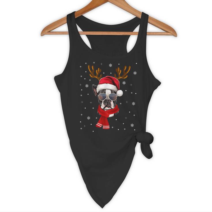 Family Matching Reindeer Xmas Boston Terrier Christmas Flowy Tank, novelty gifts, funny gifts