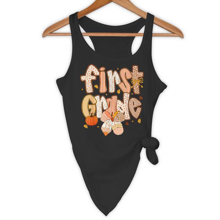 First Grade Fall Floral Coquette Bow Teachers Students Flowy Tank, novelty gifts, funny gifts