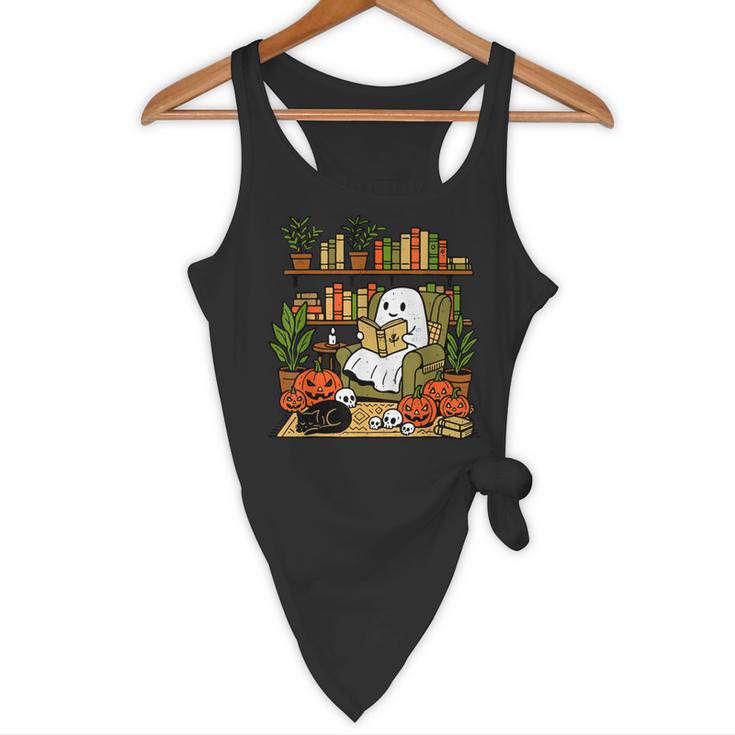 Ghost Library Reading Books Halloween Librarian Teacher Flowy Tank, novelty gifts, funny gifts