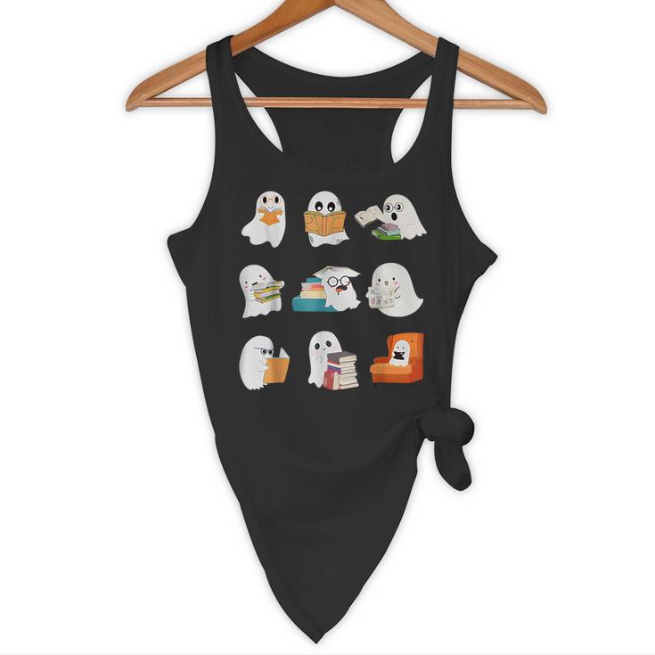Ghost Reading Teacher Halloween Librarian Book Lover School Flowy Tank, novelty gifts, funny gifts