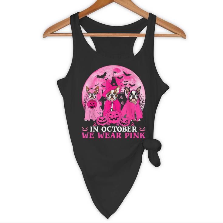 Ghost And Witch Boston Terrier Dog In October We Wear Pink Flowy Tank, novelty gifts, funny gifts