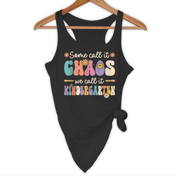 Groovy Some Call It Chaos We Call It Kindergarten Teacher Flowy Tank, novelty gifts, funny gifts
