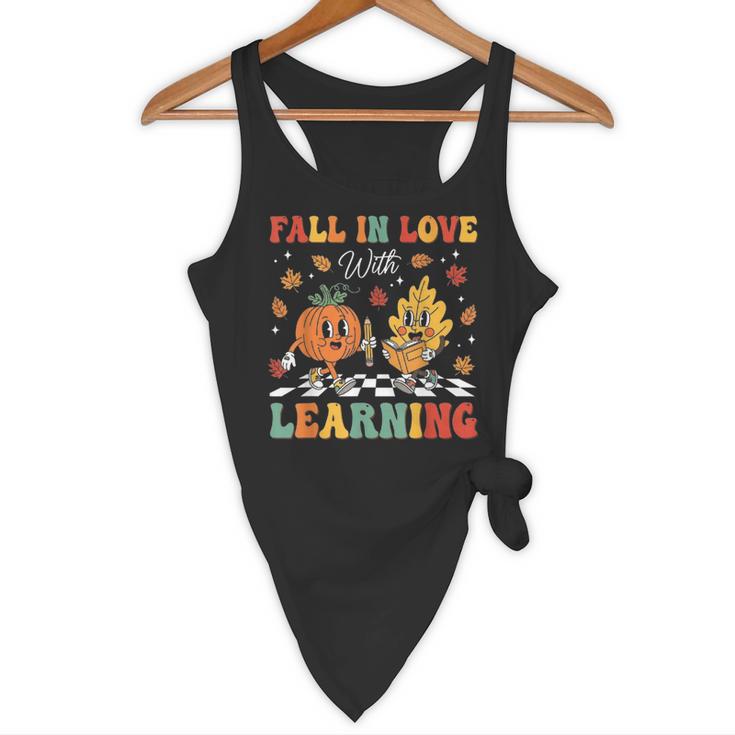 Groovy Fall In Love With Learning Autumn Pumpkin Teacher Flowy Tank, novelty gifts, funny gifts Groovy Fall In Love With Learning Autumn Pumpkin Teacher Flowy Tank, novelty gifts, funny gifts