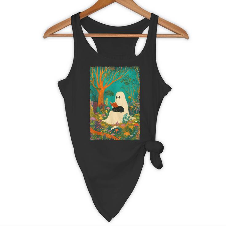 Groovy Ghost Reading Book Cat Halloween Ghost Teacher Flowy Tank, novelty gifts, funny gifts Groovy Ghost Reading Book Cat Halloween Ghost Teacher Flowy Tank, novelty gifts, funny gifts