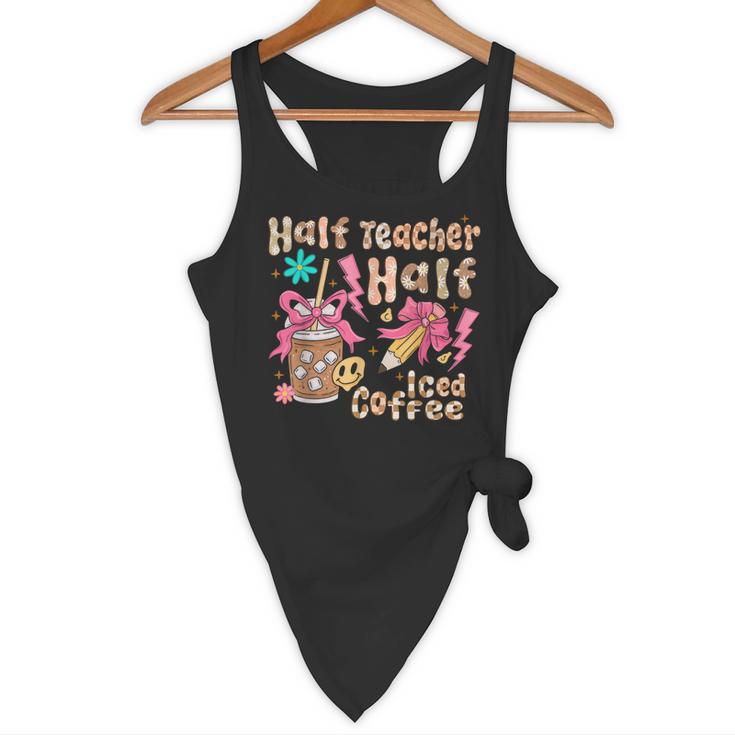 Half Teacher Half Iced Coffee Back To School Flowy Tank, novelty gifts, funny gifts Half Teacher Half Iced Coffee Back To School Flowy Tank, novelty gifts, funny gifts