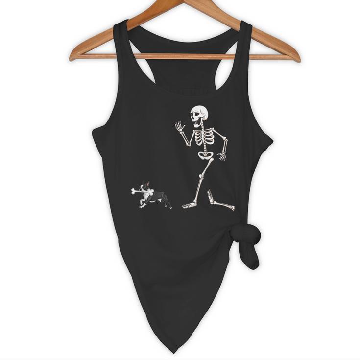 Halloween Boston Terrier And Skeleton Flowy Tank, novelty gifts, funny gifts