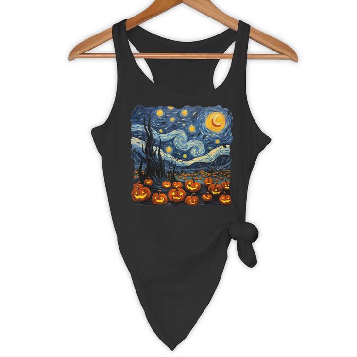 Halloween Pumpkin Starry Night Van Gogh Art Teacher Flowy Tank, novelty gifts, funny gifts