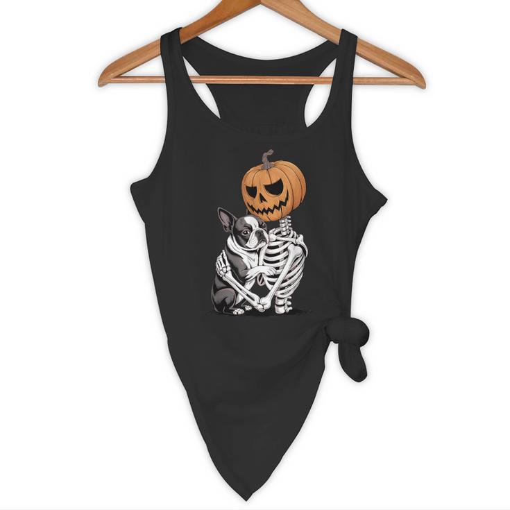 Halloween Skeleton Boston Terrier Flowy Tank, novelty gifts, funny gifts