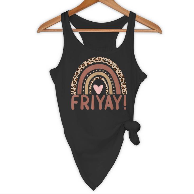 Happy Fri-Yay Friday Lovers Fun Teacher Leopard Rainbow Men Women Girls Kids Flowy Tank, novelty gifts, funny gifts