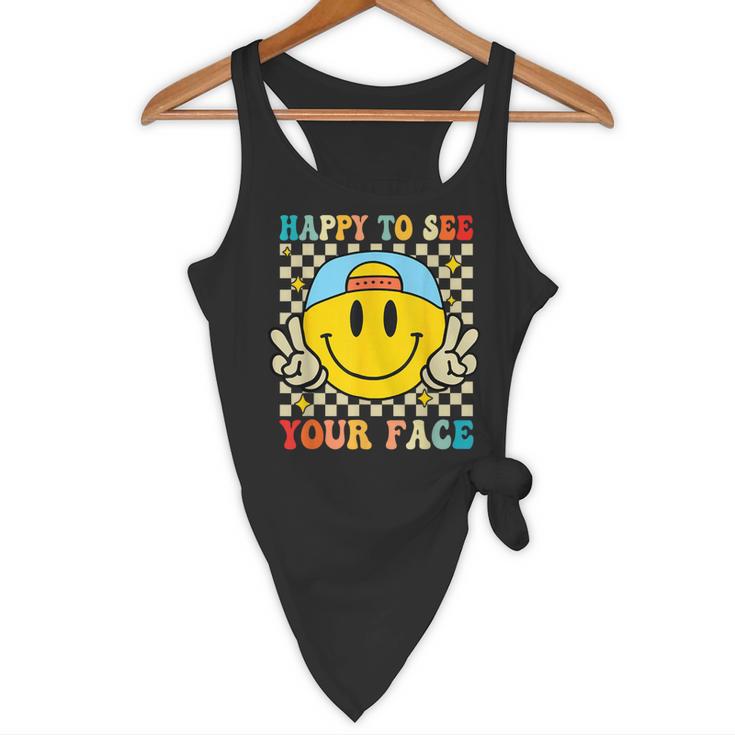 Happy To See Your Face Hippie Smile Back To School Teachers Flowy Tank, novelty gifts, funny gifts