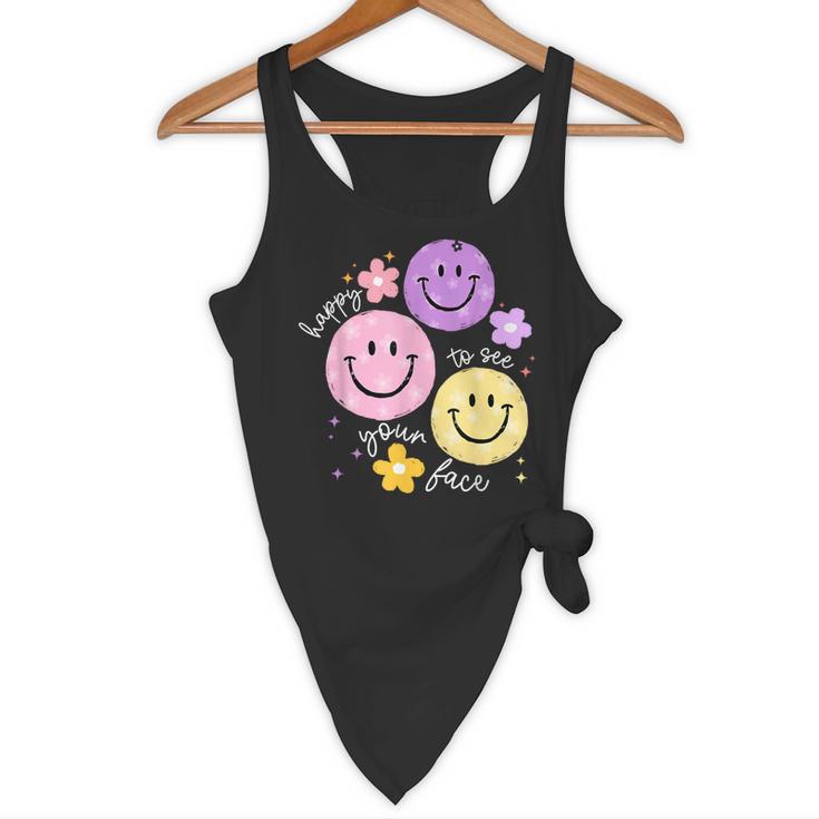 Happy To See Your Face Teacher Flower Back To School Flowy Tank, novelty gifts, funny gifts