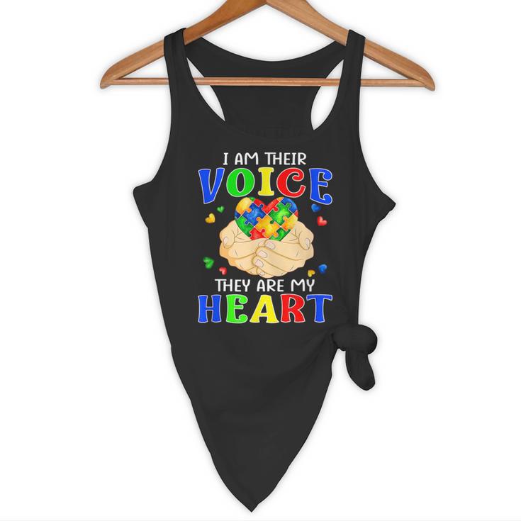 I Am Their Voice They Are My Heart Autism Awareness Teacher Flowy Tank, novelty gifts, funny gifts
