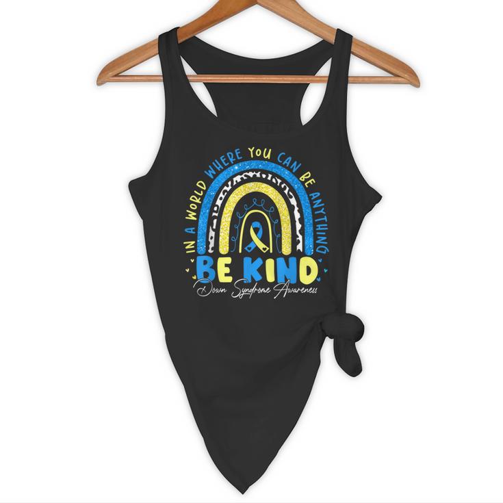 Be Kind Rainbow Down Syndrome Awareness Teacher Blue Yellow Flowy Tank, novelty gifts, funny gifts
